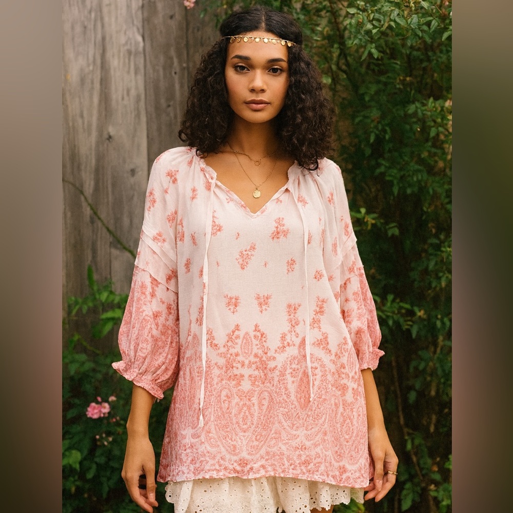 NWT Nanette Lepore Pink White Boho Blouse XL | Romanticcore